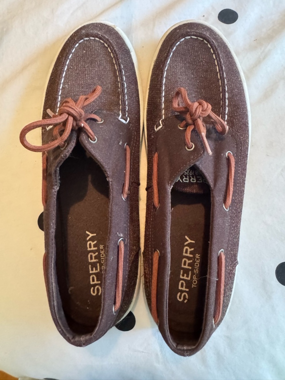 Sperry Brown Canvas Boat Shoes with Tan Laces
